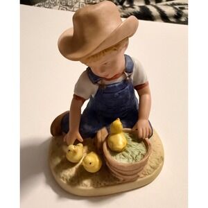 Vintage Homco Denim Days Boy with Chicks Porcelain Figurine 1500 Home Interiors